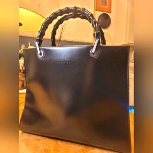 Gucci Bamboo Black Large Leather Handbag Tom Ford Era